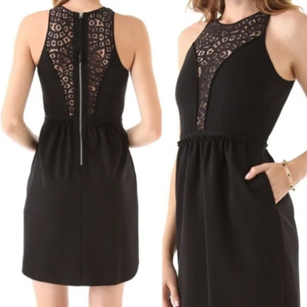 Rebecca Taylor Dress Womens 8 Black Ponte Lace Sleeveless Feminine Party Evening